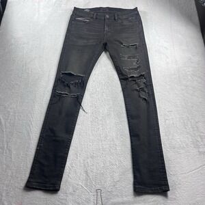 Cult of Individuality Jeans Mens 31x32 Black Punk Super Skinny Distressed Denim